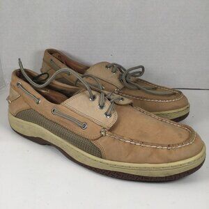 Sperry Top Sider Boat Shoes Men Size 14 Tan Slip-on Flat Loafer 3-Eye Leather